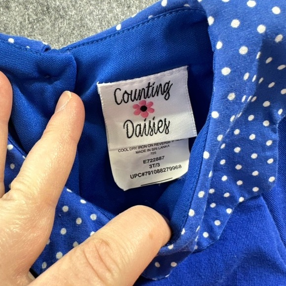 Counting Daisies Girls 3T Blue Floral Polka Dot Dress with 3D Flower Kidcore - Picture 4 of 6